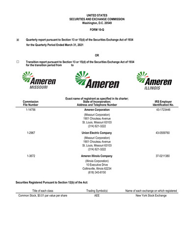 Thumbnail Ameren
 Quarterly Report 2021-q1
