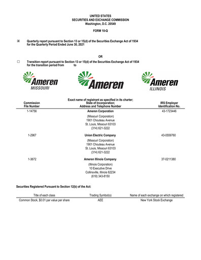 Thumbnail Ameren
 Quarterly Report 2021-q2