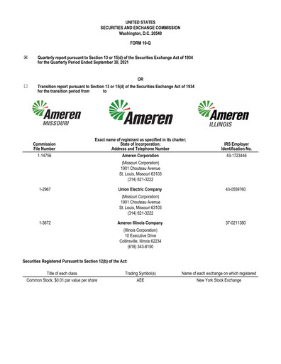 Thumbnail Ameren
 Quarterly Report 2021-q3