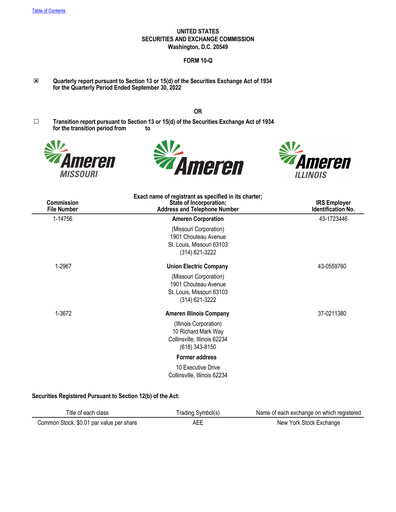 Thumbnail Ameren
 Quarterly Report 2022-q3