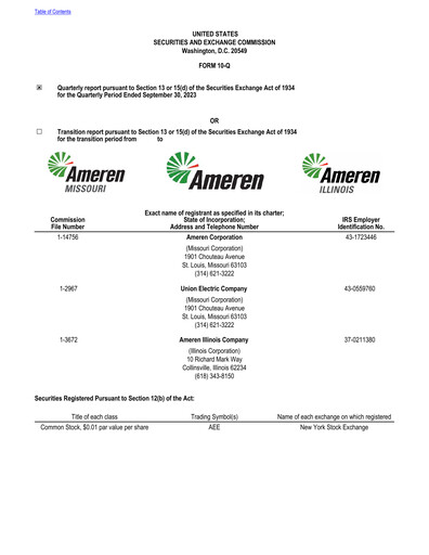 Thumbnail Ameren
 Quarterly Report 2023-q3