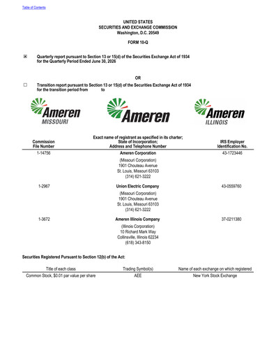 Thumbnail Ameren
 Quarterly Report 2026-q2