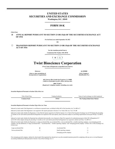 Thumbnail Twist Bioscience
 Annual Report 2023