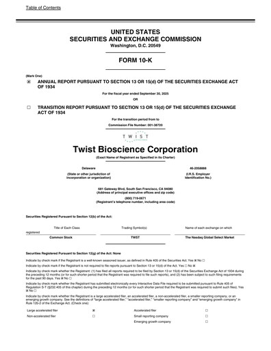 Thumbnail Twist Bioscience
 Annual Report 2025