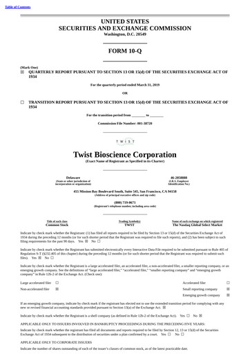 Thumbnail Twist Bioscience
 Quarterly Report 2019-q2