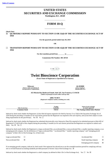 Thumbnail Twist Bioscience
 Quarterly Report 2019-q3