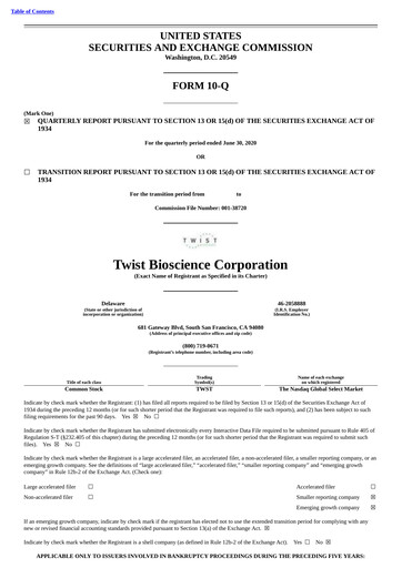 Thumbnail Twist Bioscience
 Quarterly Report 2020-q3