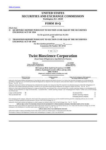 Thumbnail Twist Bioscience
 Quarterly Report 2021-q3