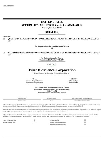 Thumbnail Twist Bioscience
 Quarterly Report 2025-q1