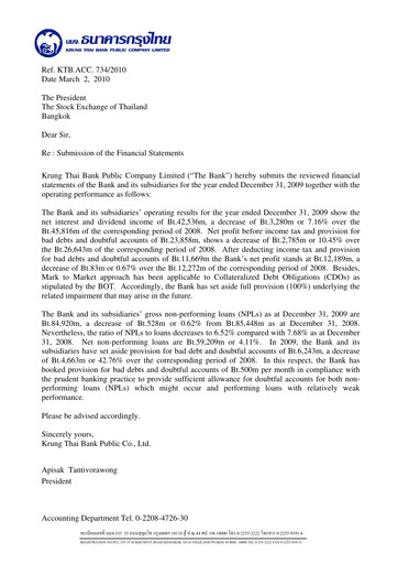 Thumbnail Krung Thai Bank Financial Statement 2009