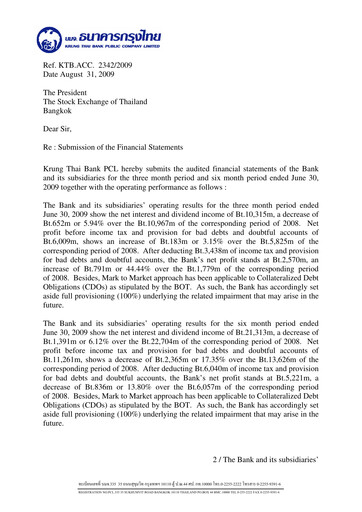 Thumbnail Krung Thai Bank Quarterly Report 2009-q2