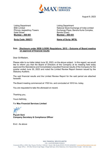 Thumbnail Max Financial Services
 Quarterly Report 2023-q1
