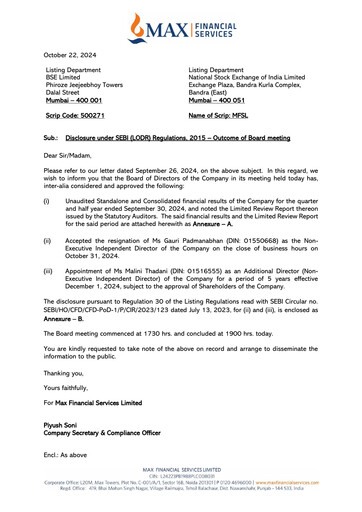 Thumbnail Max Financial Services
 Quarterly Report 2024-q2