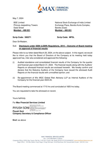 Thumbnail Max Financial Services
 Quarterly Report 2024-q4