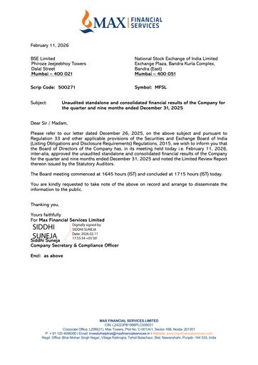 Thumbnail Max Financial Services
 Quarterly Report 2025-q3