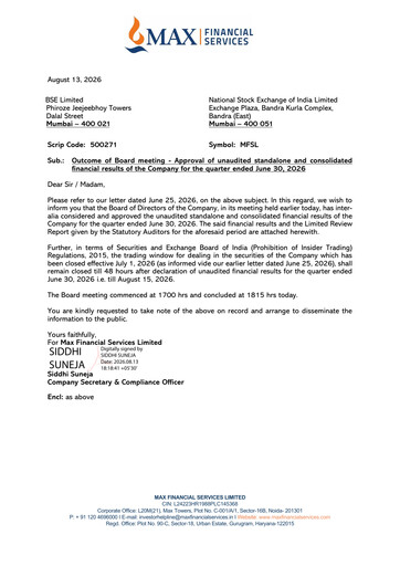 Thumbnail Max Financial Services
 Quarterly Report 2026-q1