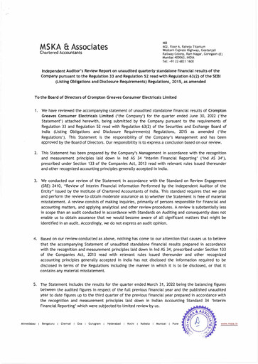 Miniature Crompton Greaves Consumer Electricals Rapport trimestriel 2022-2023-q1