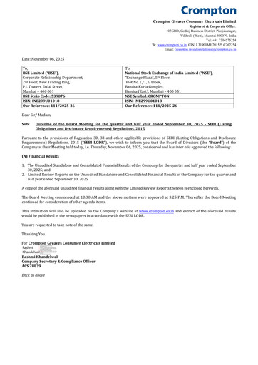 Thumbnail Crompton Greaves Consumer Electricals Quarterly Report 2025-2026-q2