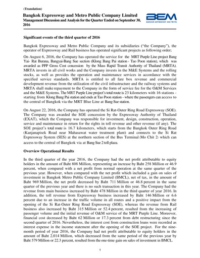 Thumbnail Bangkok Expressway and Metro (BEM) Quarterly Report 2016-q3