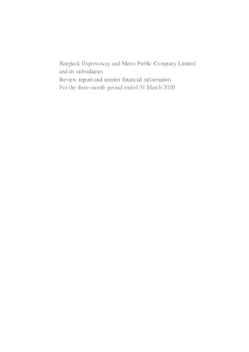 Thumbnail Bangkok Expressway and Metro (BEM) Quarterly Report 2020-q1