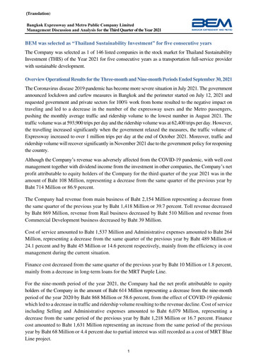 Thumbnail Bangkok Expressway and Metro (BEM) Quarterly Report 2021-q3