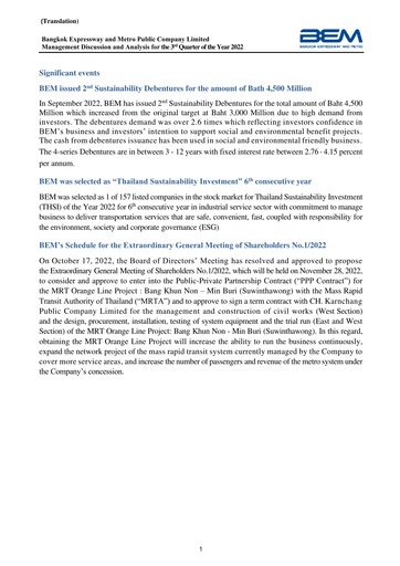 Thumbnail Bangkok Expressway and Metro (BEM) Quarterly Report 2022-q3