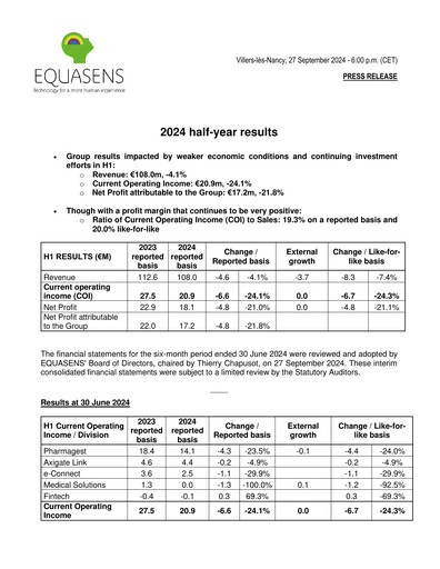 Miniature Equasens Rapport semestriel 2024-h1