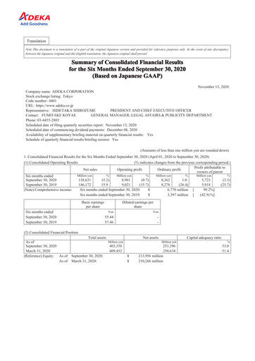 Thumbnail Adeka Corporation Half-year Report fy2021