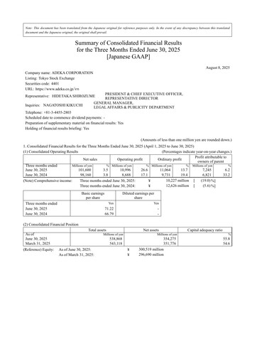 Miniature Adeka Corporation Rapport trimestriel fy2025-q1