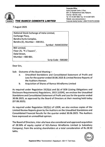 Thumbnail Ramco Cements
 Quarterly Report 2025-q1