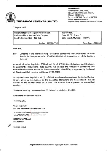Thumbnail Ramco Cements
 Quarterly Report 2026-q1