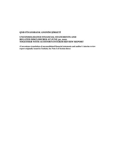 Miniature QNB Finansbank Rapport semestriel 2021-h1