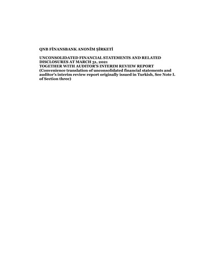 Miniature QNB Finansbank Rapport trimestriel 2021-q1