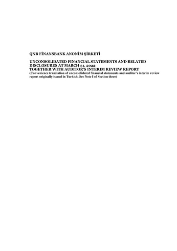 Miniature QNB Finansbank Rapport trimestriel 2022-q1