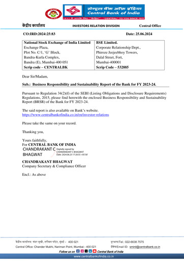 Miniature Central Bank of India Rapport ESG 2023-2024