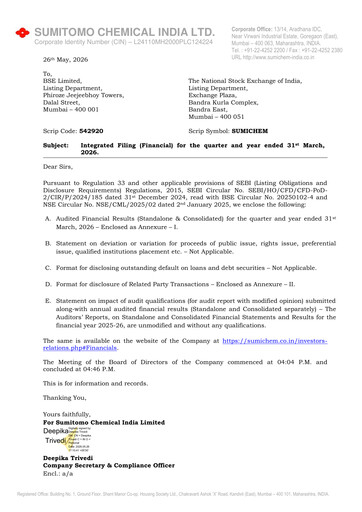 Thumbnail Sumitomo Chemical
 India Financial Statement 2025-2026