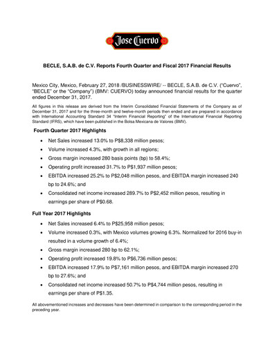 Thumbnail Becle Quarterly Report 2017-q4