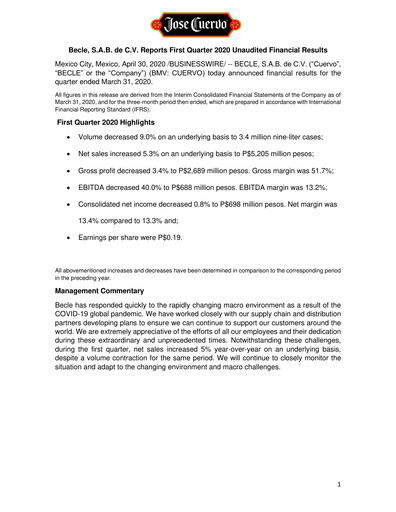 Thumbnail Becle Quarterly Report 2020-q1