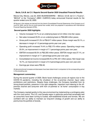 Thumbnail Becle Quarterly Report 2020-q2