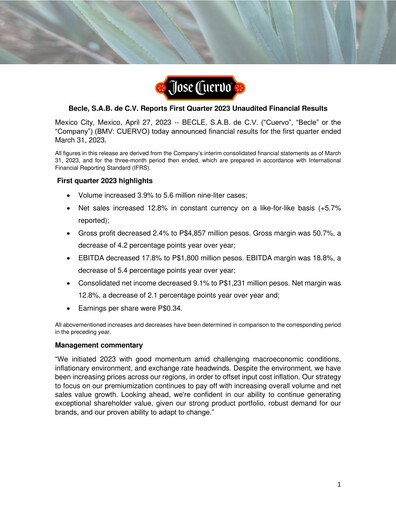 Thumbnail Becle Quarterly Report 2023-q1