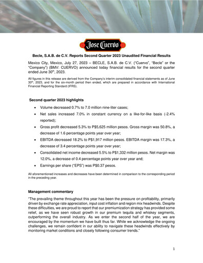 Thumbnail Becle Quarterly Report 2023-q2