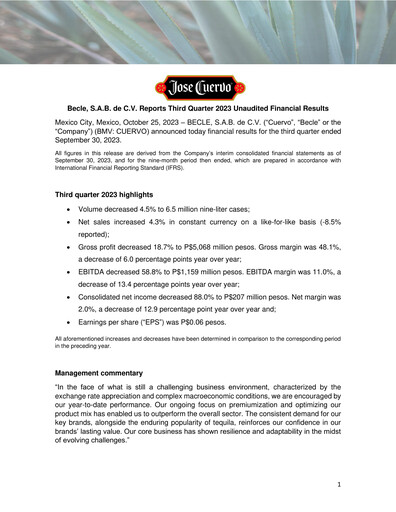 Thumbnail Becle Quarterly Report 2023-q3