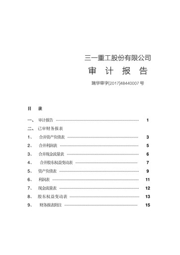 Thumbnail Sany Heavy Industry Financial Statement 2016