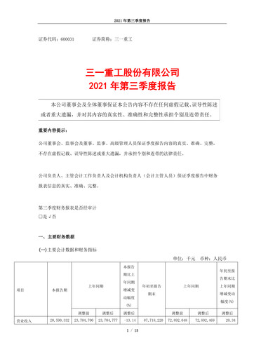 Thumbnail Sany Heavy Industry Quarterly Report 2021-q3