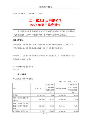 Thumbnail Sany Heavy Industry Quarterly Report 2022-q3