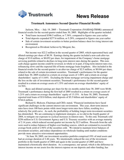Vorschaubild Trustmark Quartalsbericht 2005-q2