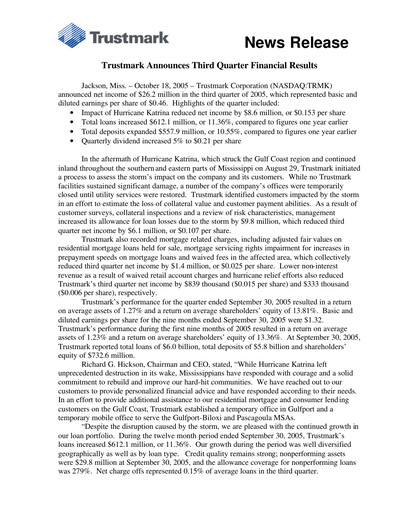 Vorschaubild Trustmark Quartalsbericht 2005-q3