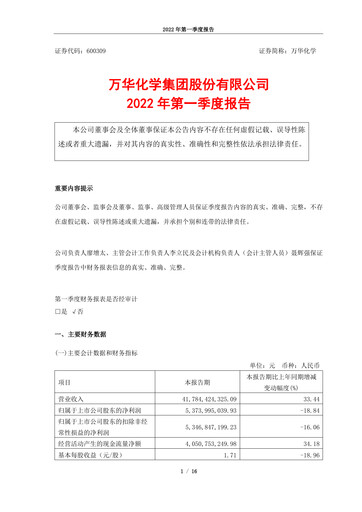 Thumbnail Wanhua Chemical Quarterly Report 2022-q1