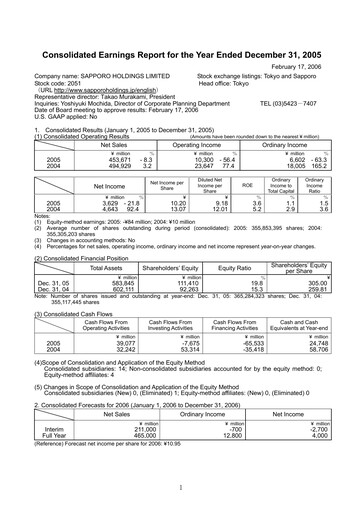 Thumbnail Sapporo Financial Statement 2005