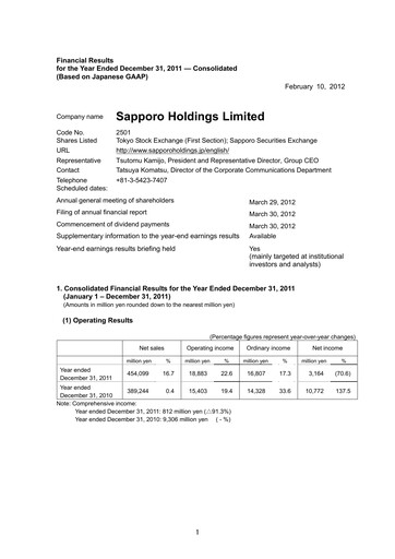 Thumbnail Sapporo Financial Statement 2011